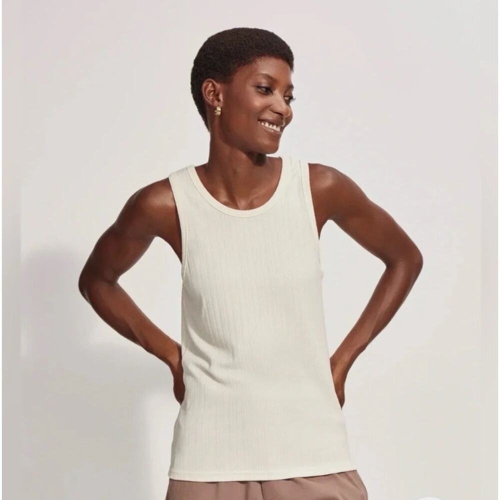 Lg NWT Varley Thurman Tank Birch Off White Ribbed Athleisure Minimalist Capsule